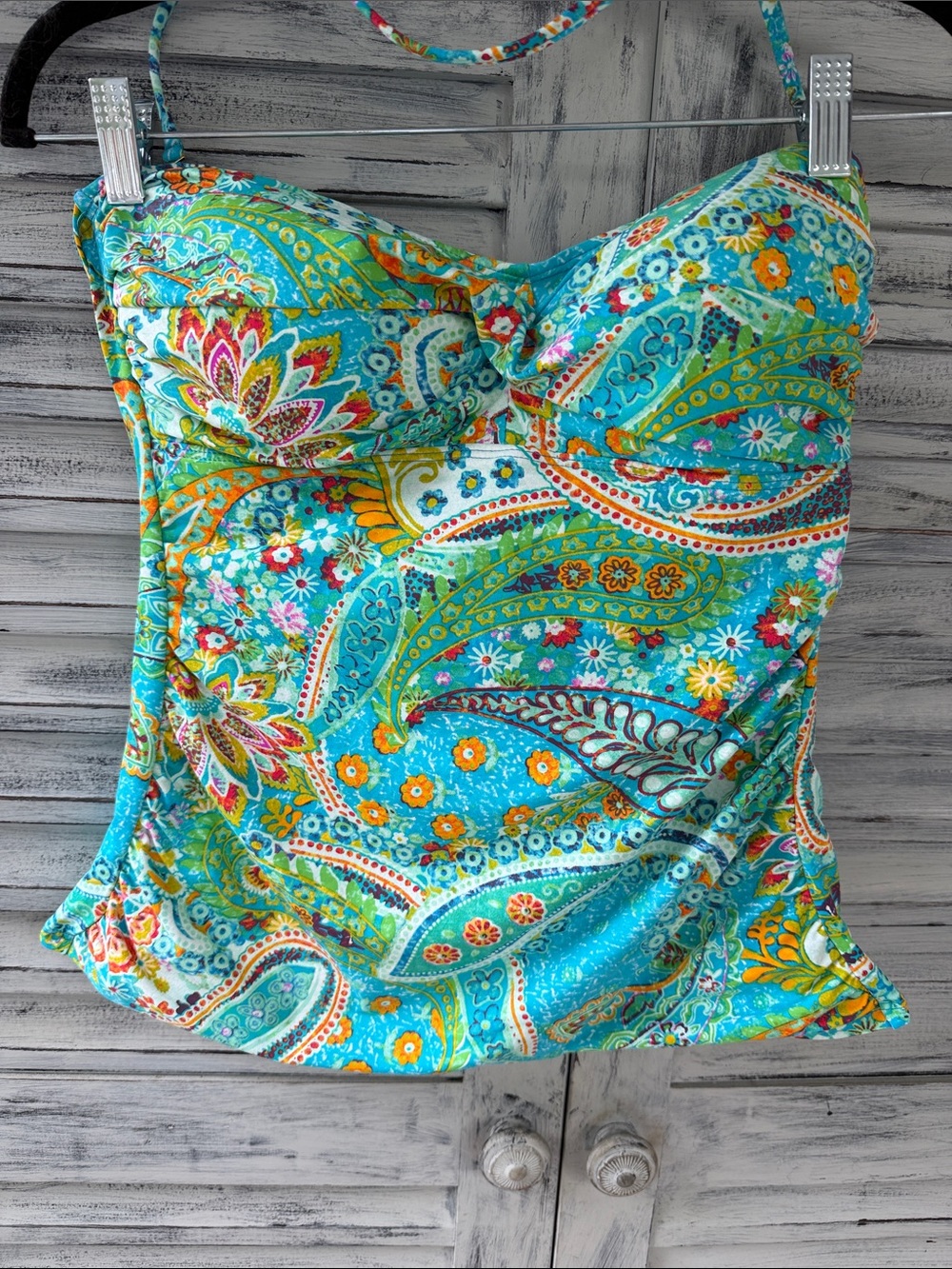 Lauren Ralph Lauren Turquoise Floral Paisley Tankini Top Size 12